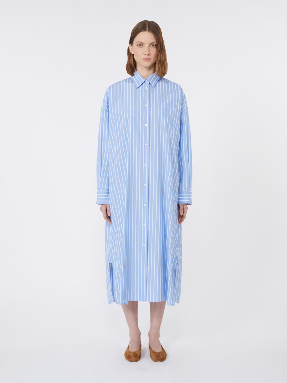 Long poplin shirt dress - Light blue