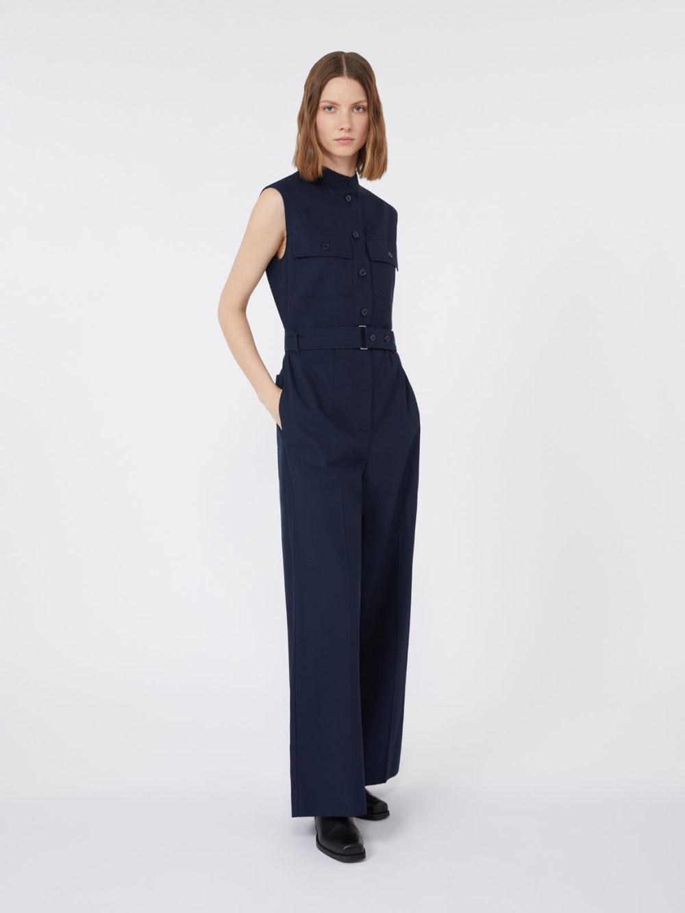 Cotton gabardine jumpsuit - Navy