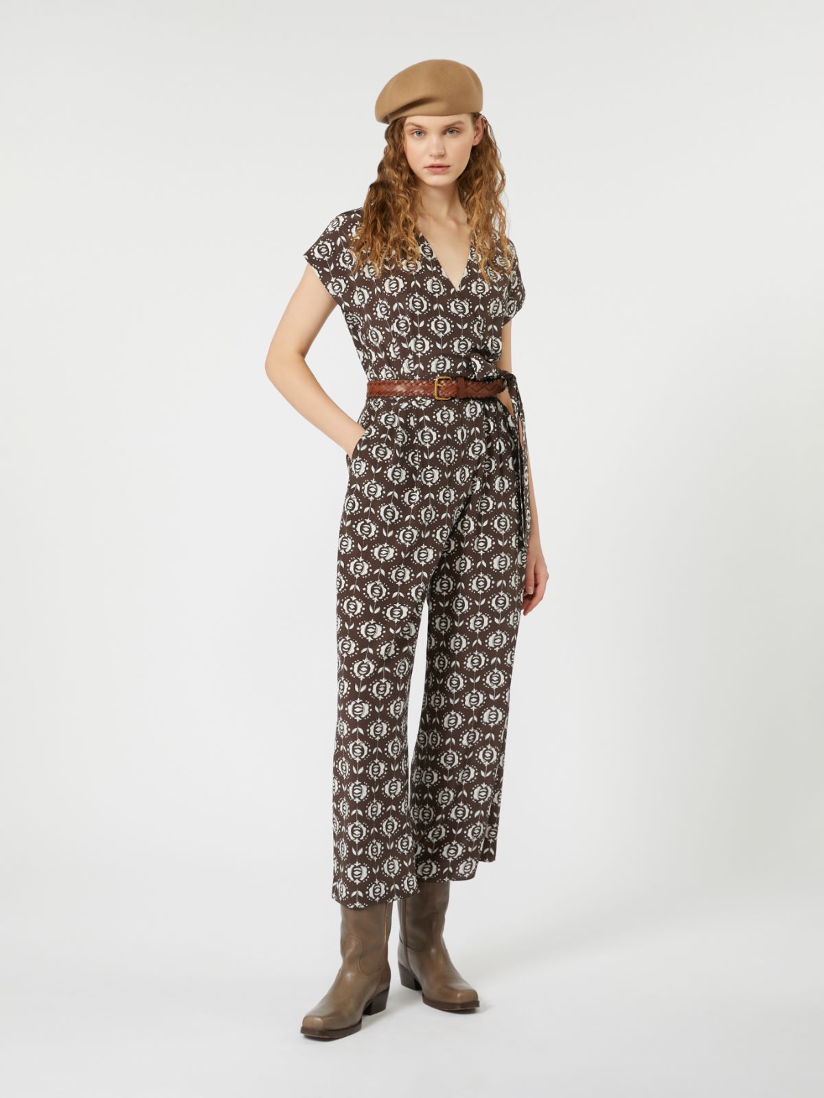 Printed silk jumpsuit - Brown