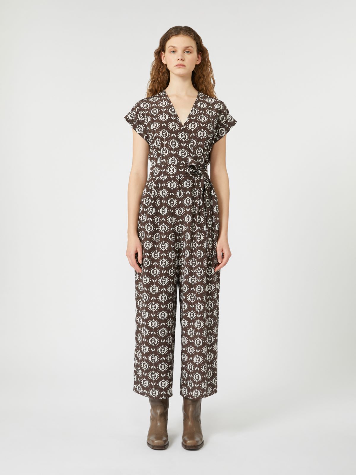 Printed silk jumpsuit - Brown