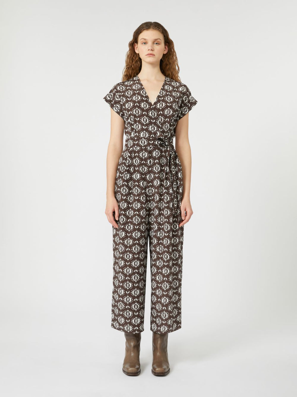 Printed silk jumpsuit - Brown
