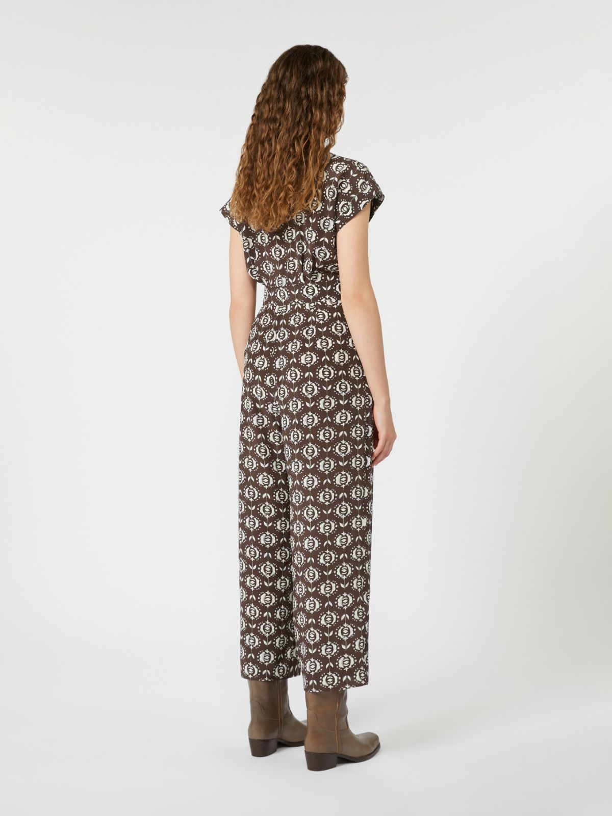 Printed silk jumpsuit - Brown
