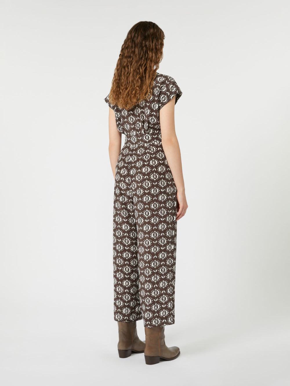 Printed silk jumpsuit - Brown