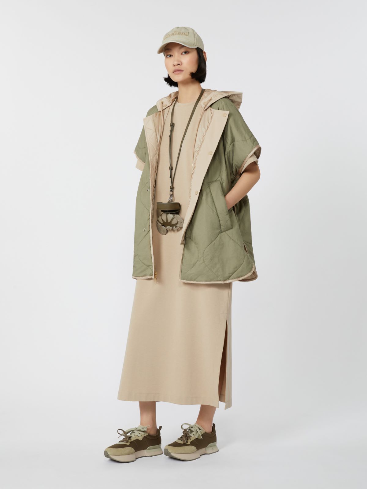 Reversible water-repellent canvas cape - Beige