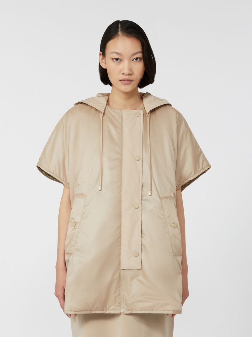 Reversible water-repellent canvas cape - Beige