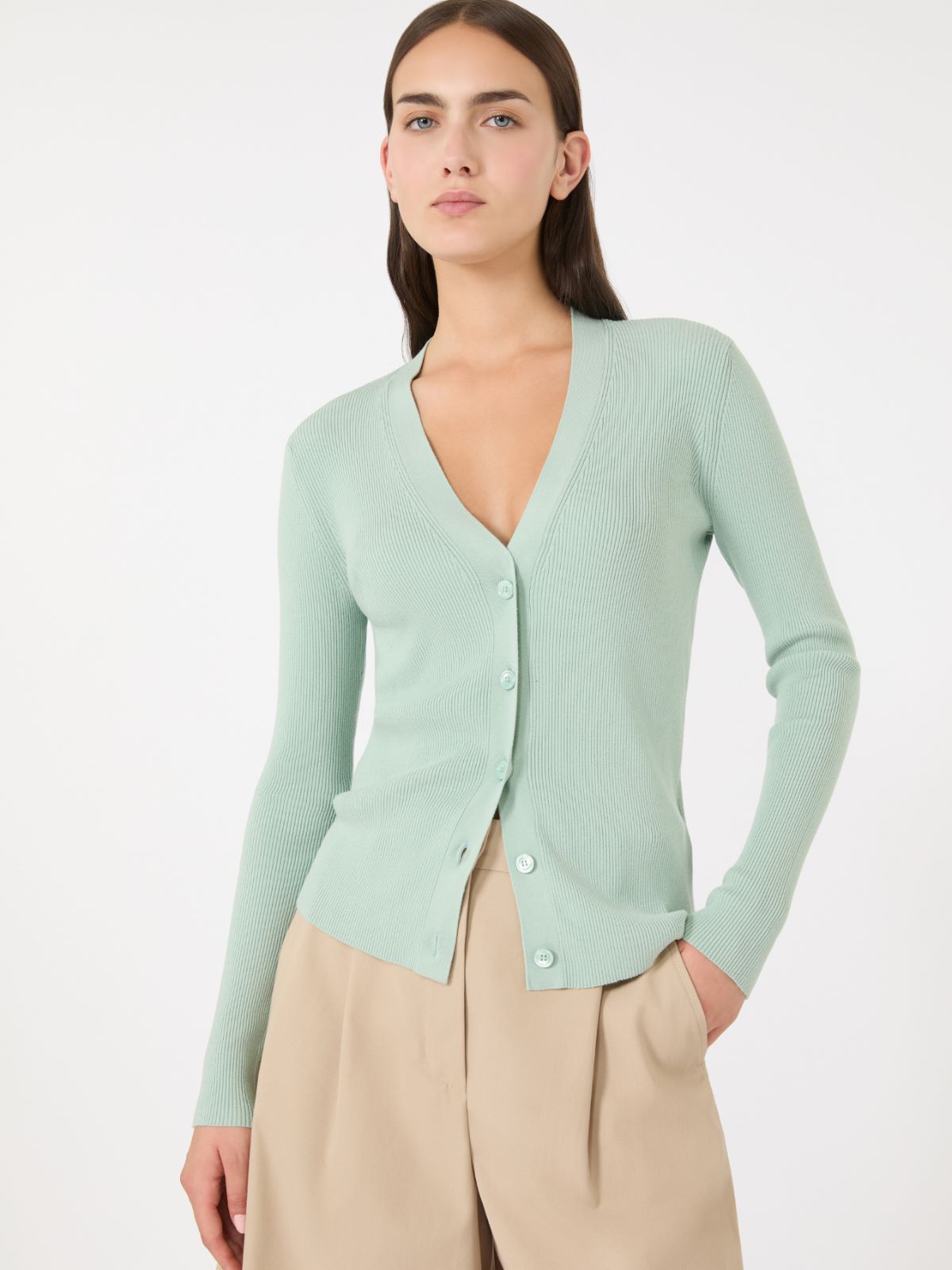 Viscose V-neck cardigan - Jade