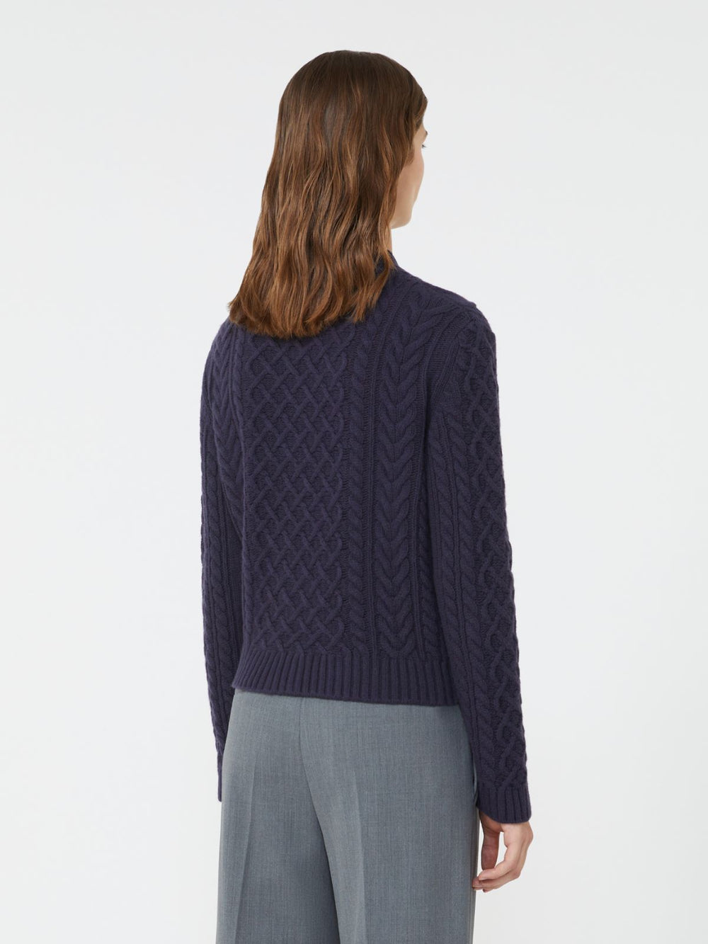 Wool knit crew-neck cardigan - Navy