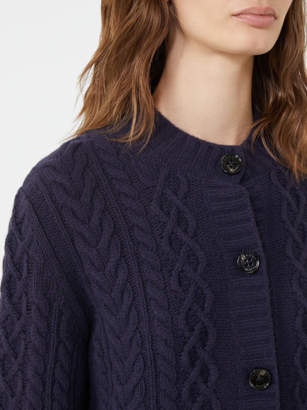 Wool knit crew-neck cardigan - Navy