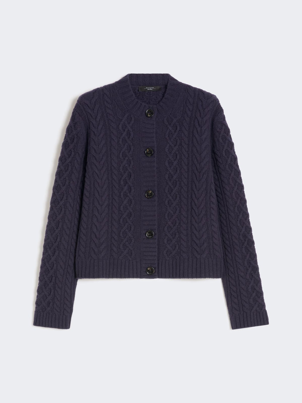 Wool knit crew-neck cardigan - Navy