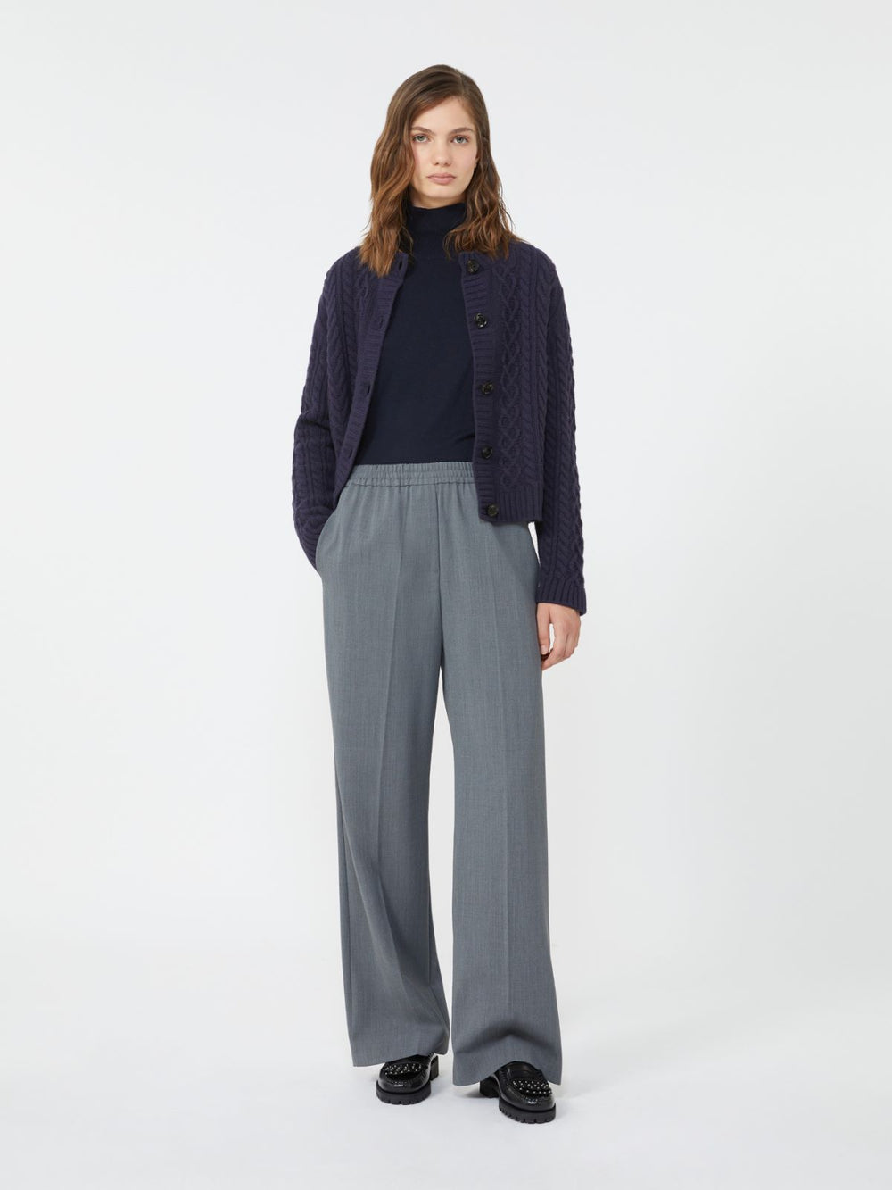 Wool and silk knit turtleneck - Navy