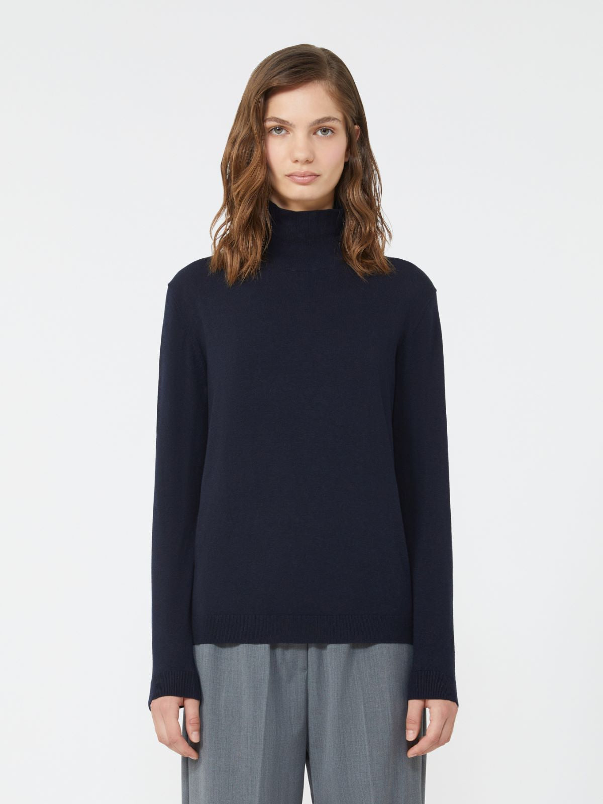 Wool and silk knit turtleneck - Navy