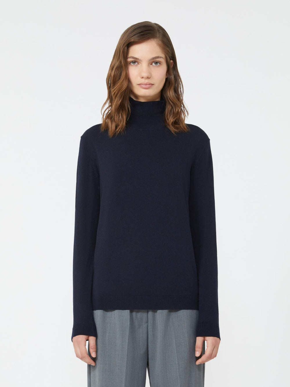 Wool and silk knit turtleneck - Navy