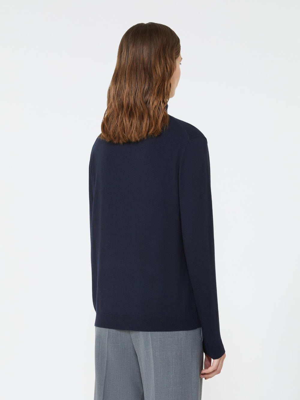 Wool and silk knit turtleneck - Navy