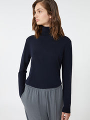 Wool and silk knit turtleneck - Navy