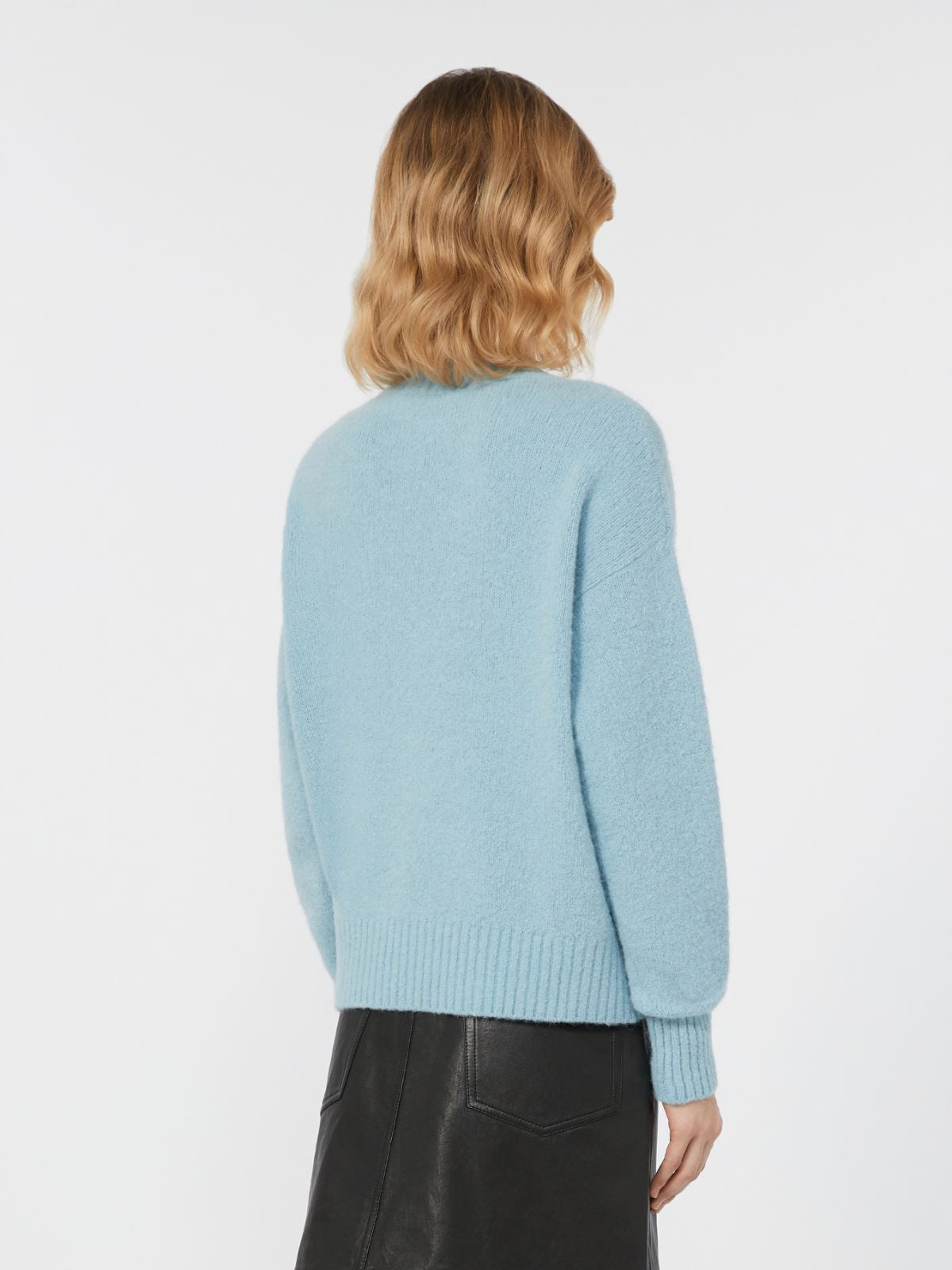 Alpaca and cotton V-neck jumper - Light blue