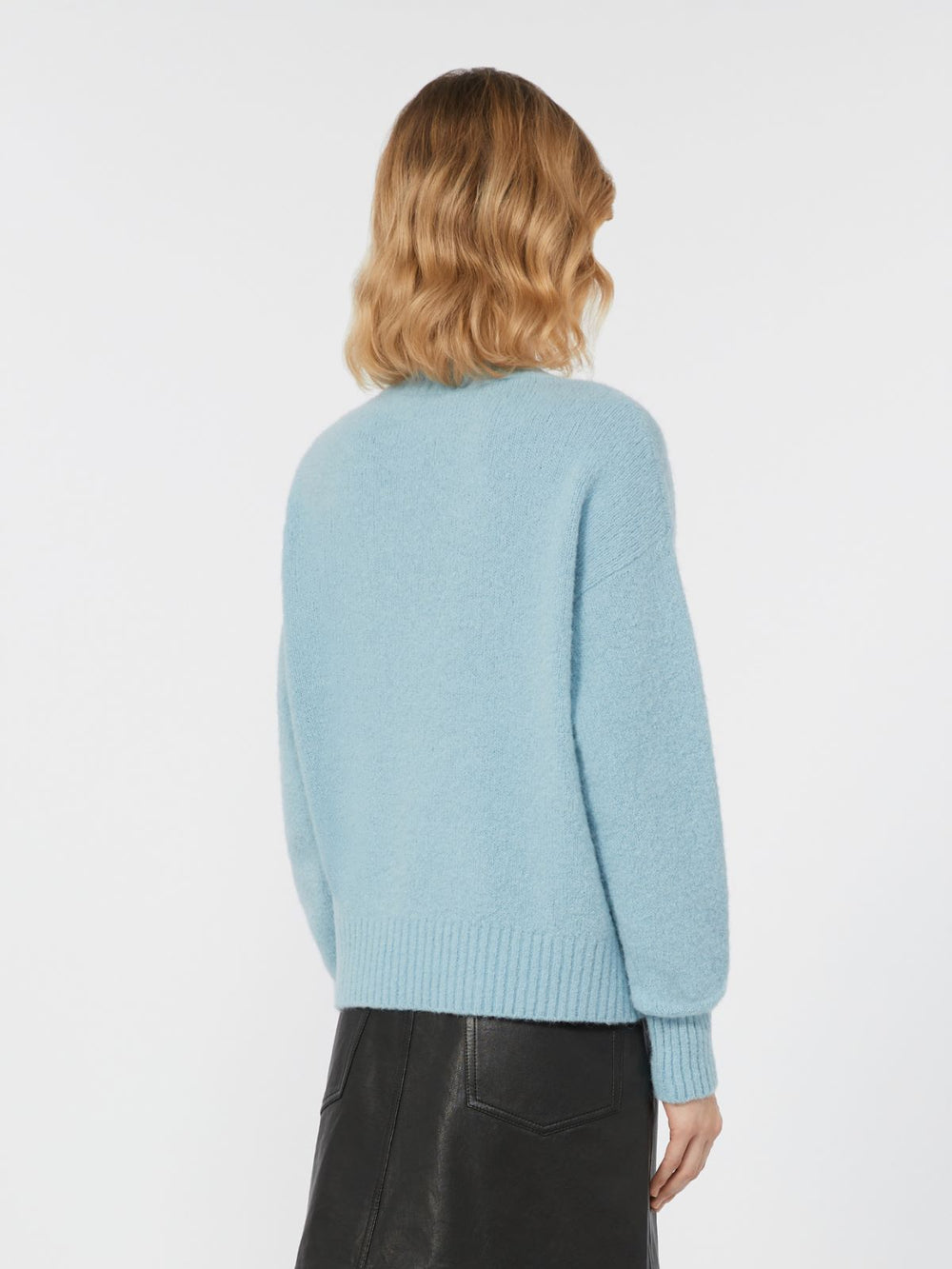 Alpaca and cotton V-neck jumper - Light blue
