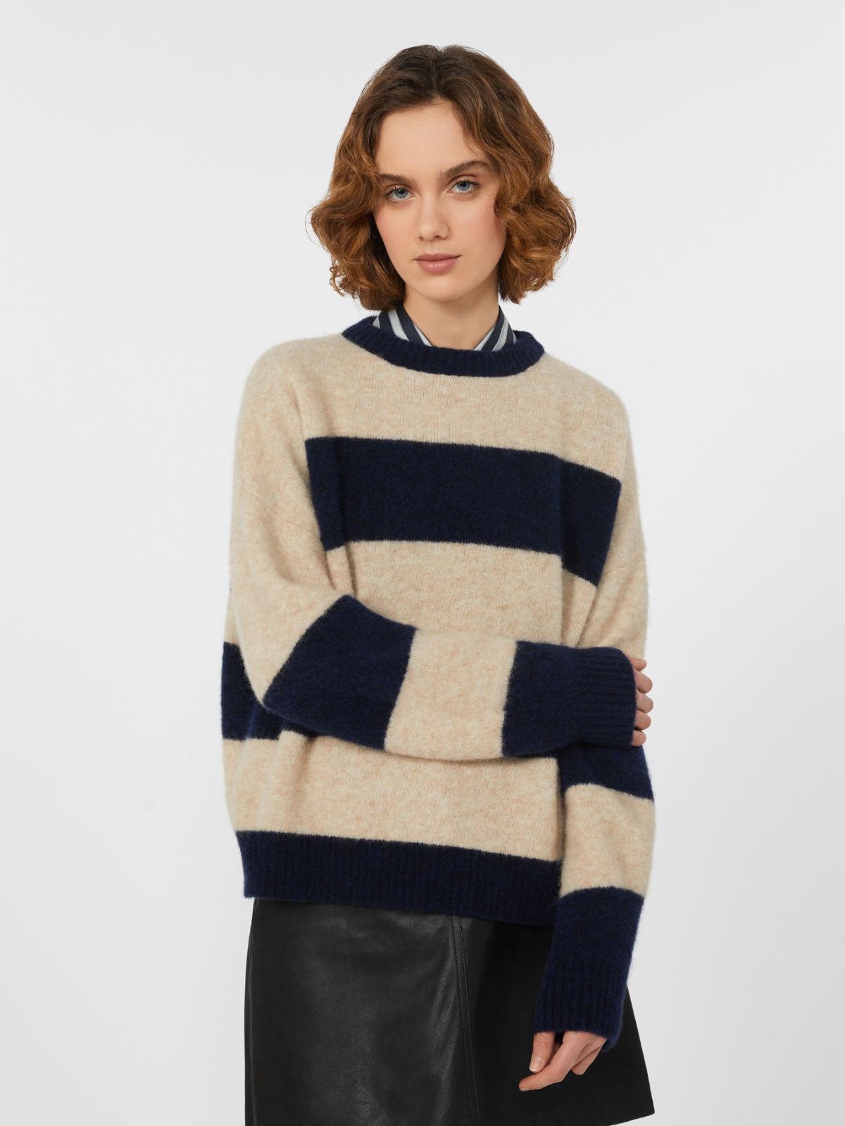 Alpaca and wool jumper - Navy