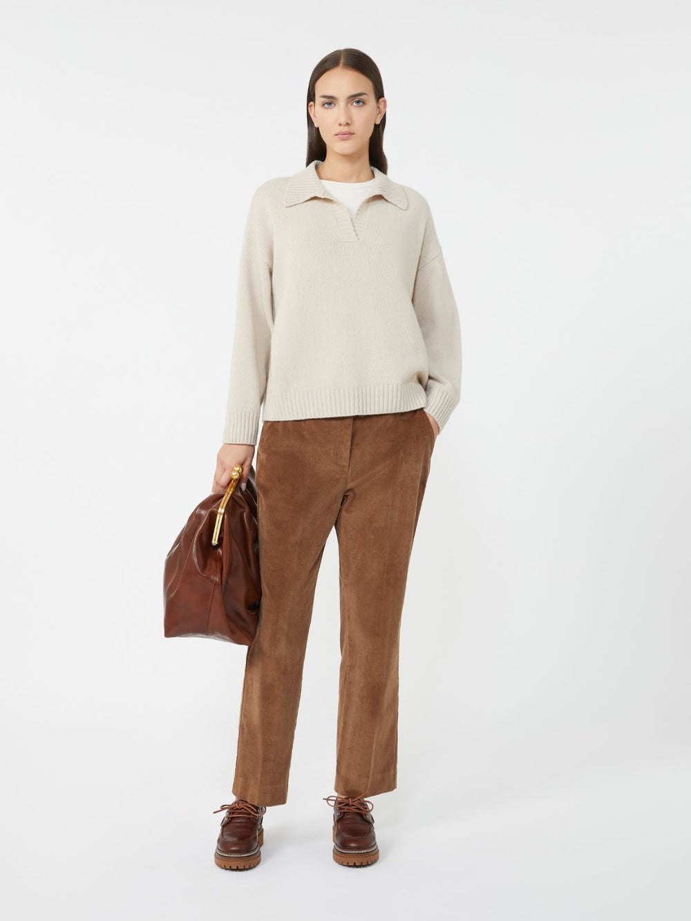 Wool knit polo shirt - Beige