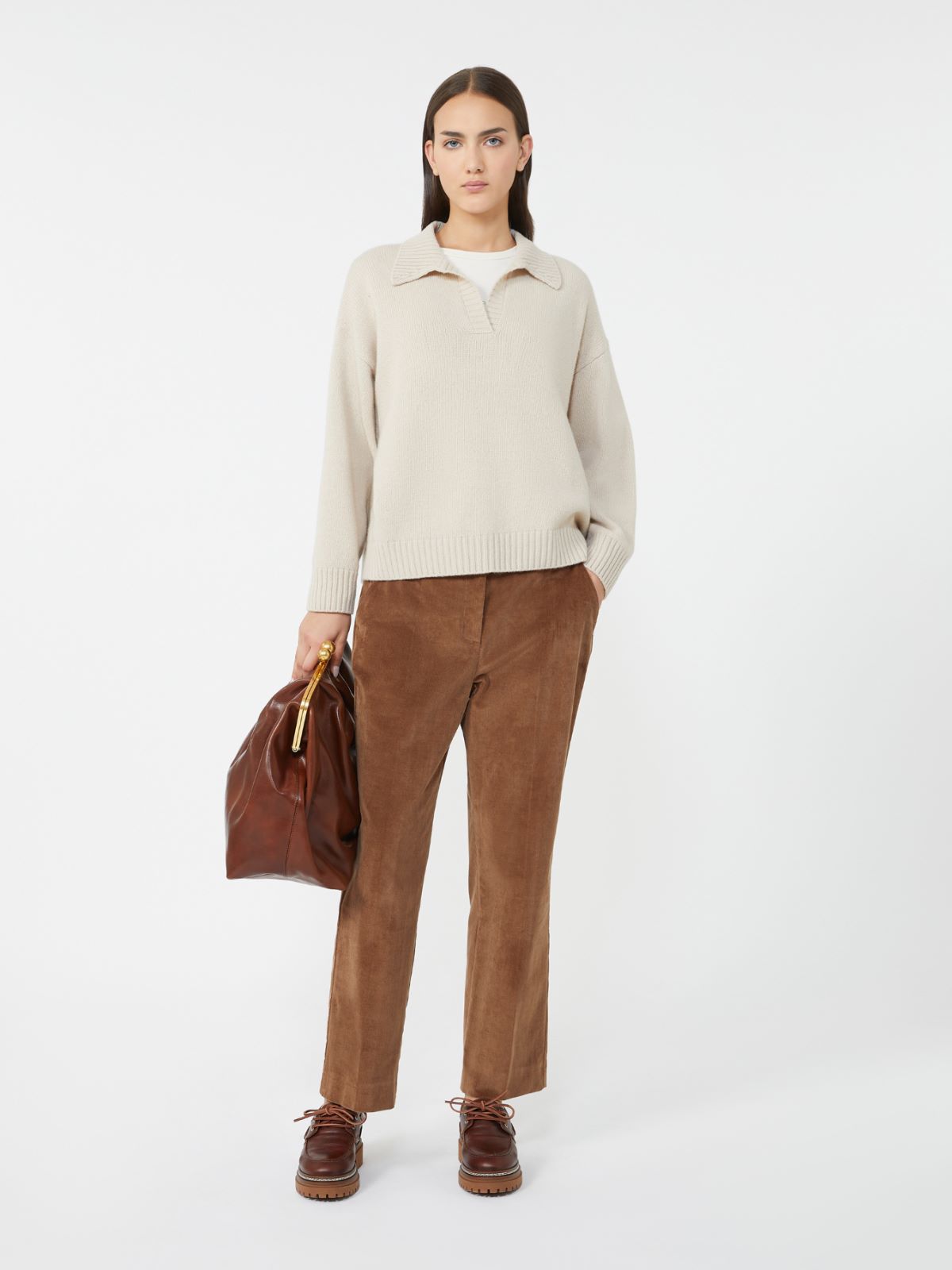 Wool knit polo shirt - Beige