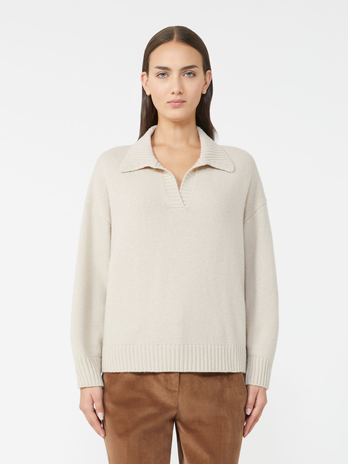 Wool knit polo shirt - Beige