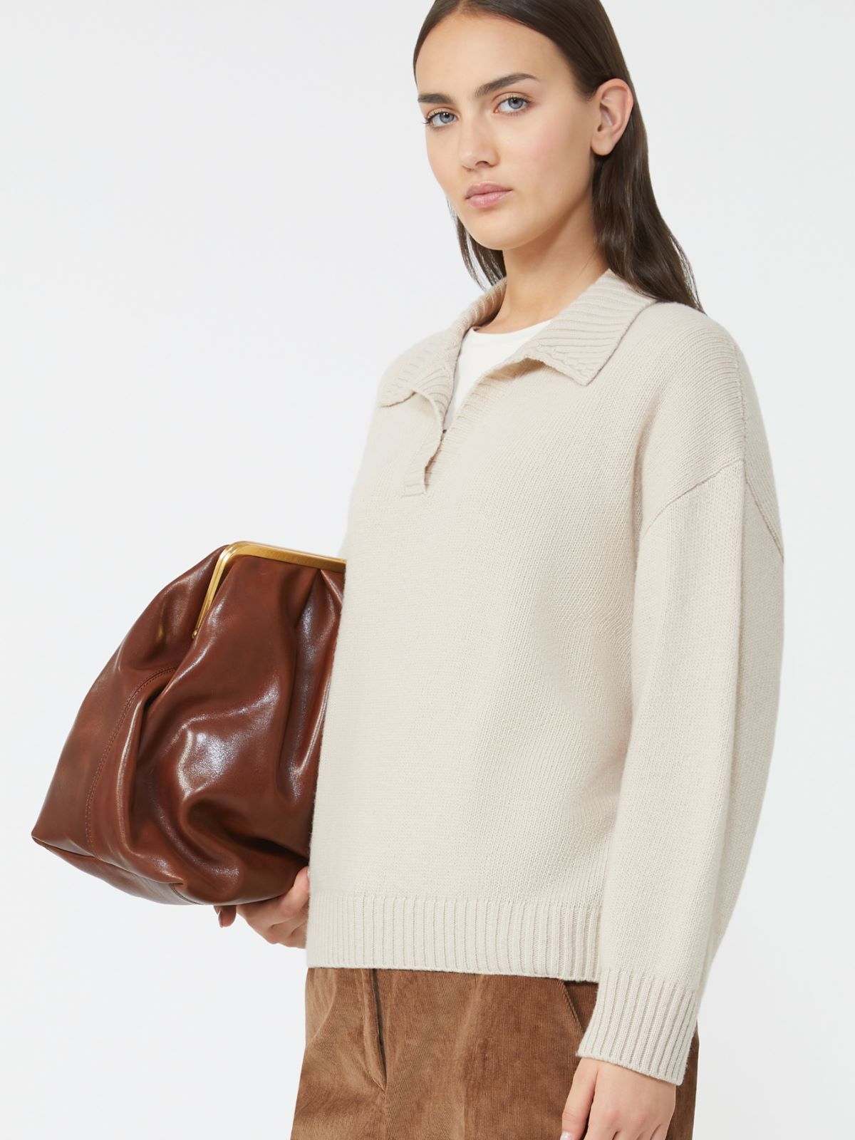 Wool knit polo shirt - Beige