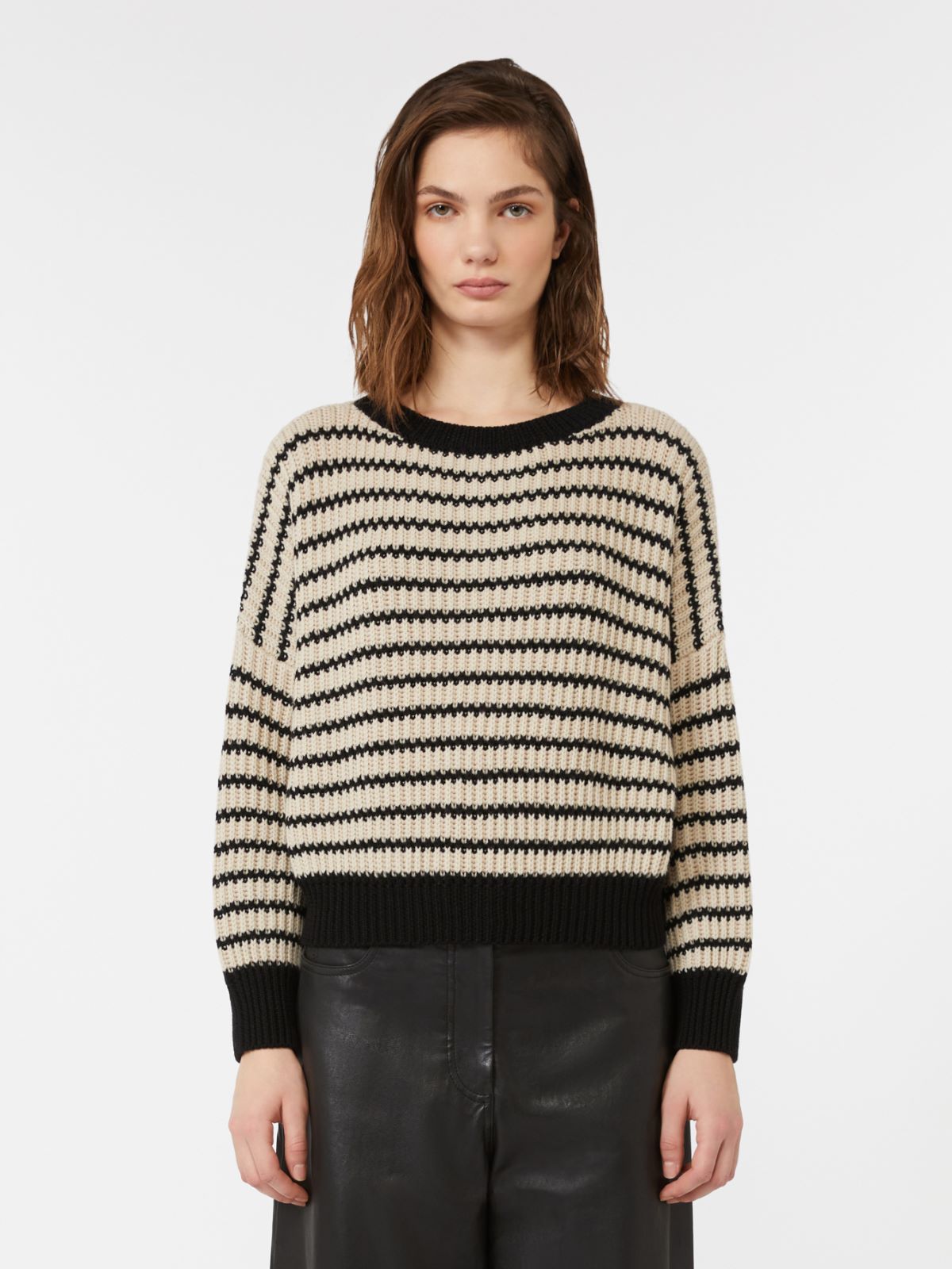 Cropped wool knit jumper - Beige