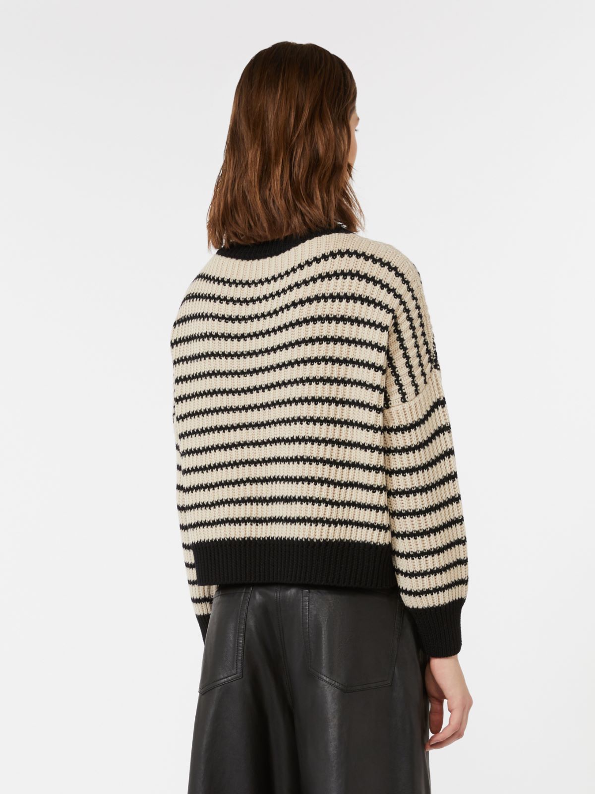 Cropped wool knit jumper - Beige
