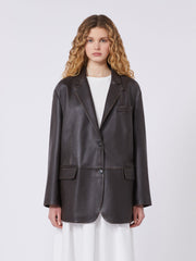 Oversized leather blazer - Brown