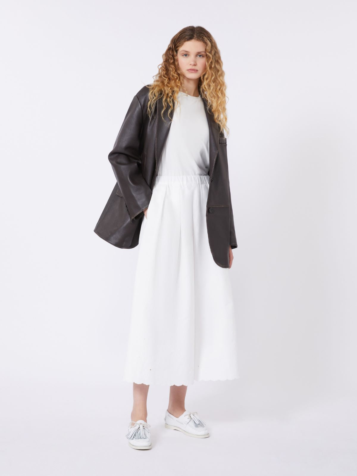 Oversized leather blazer - Brown