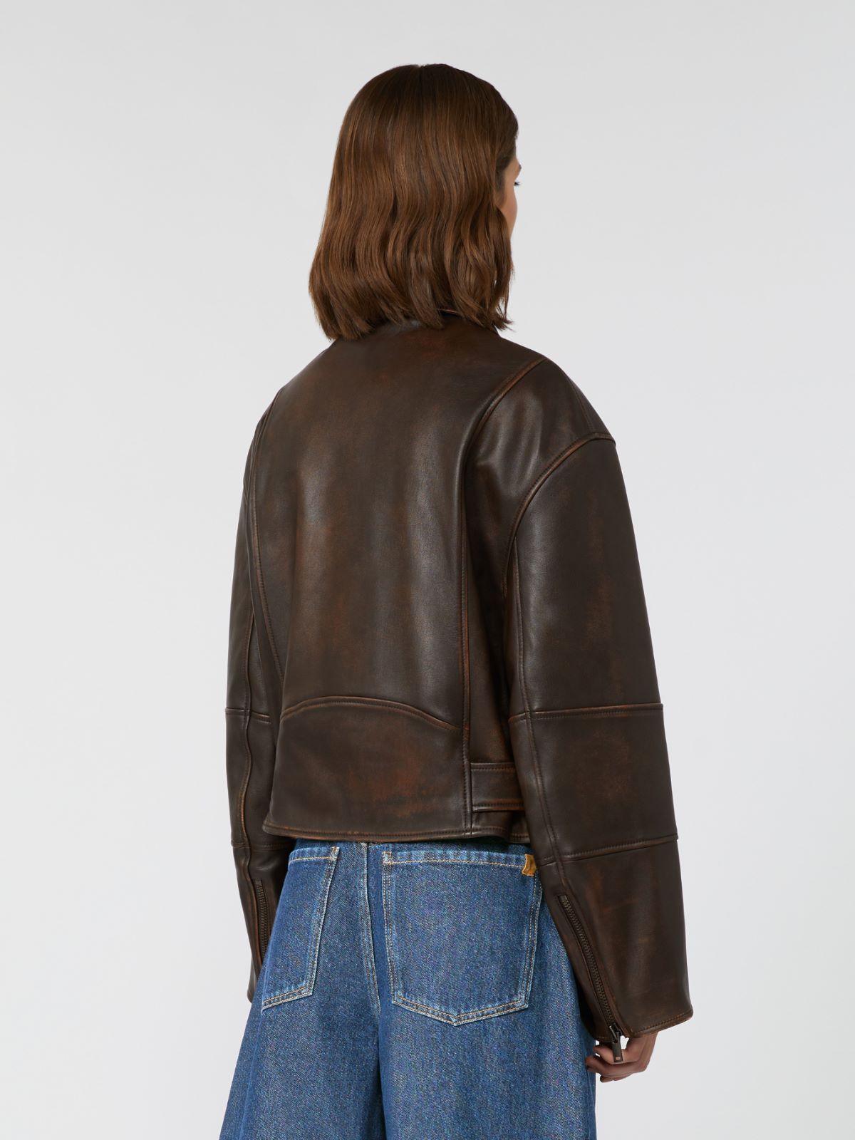 Nappa leather biker jacket - Dark brown