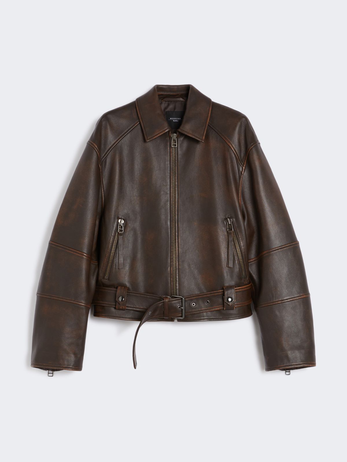 Nappa leather biker jacket - Dark brown