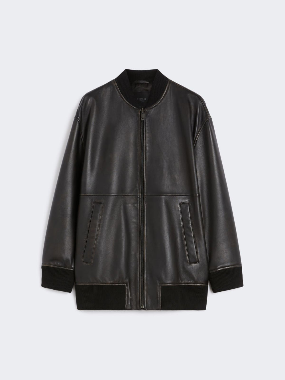 Long Nappa leather bomber jacket - Black