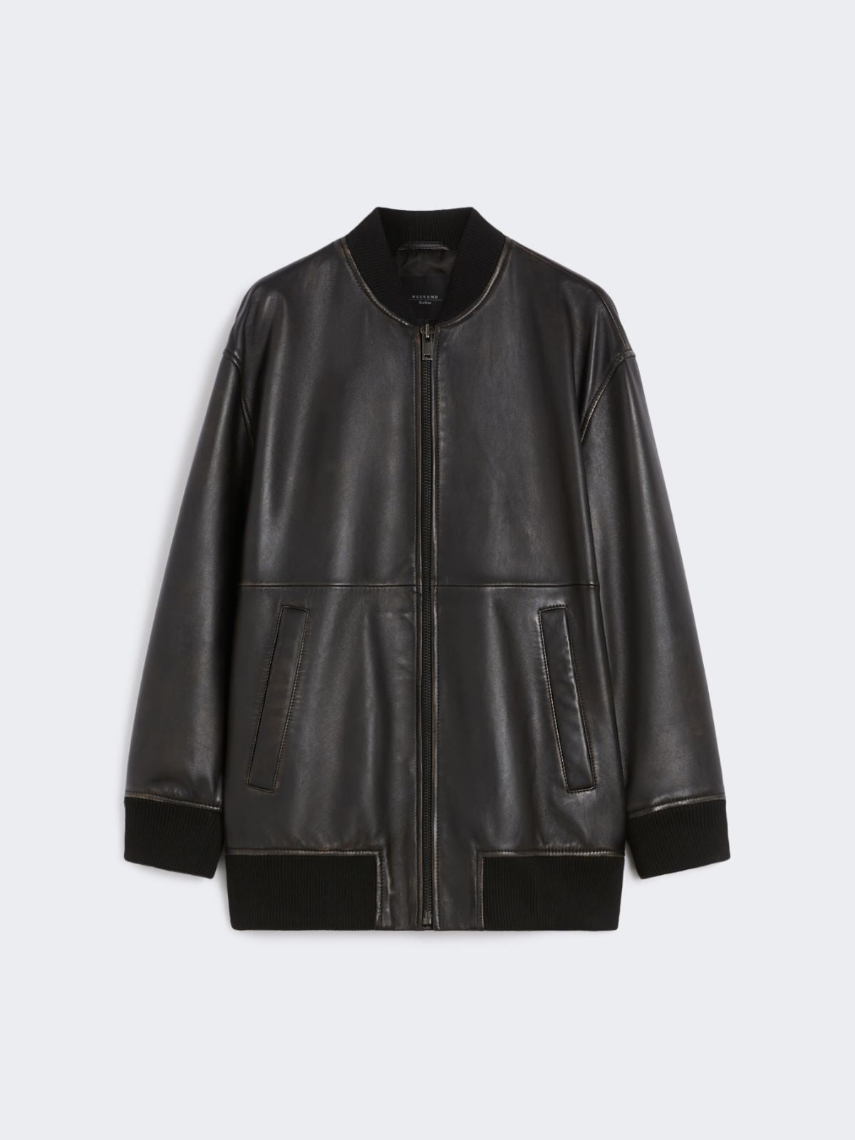 Long Nappa leather bomber jacket - Black