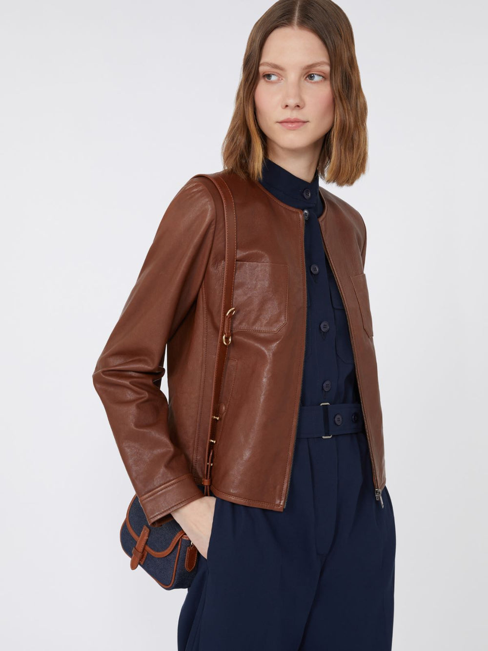 Short Nappa leather jacket - Tobacco