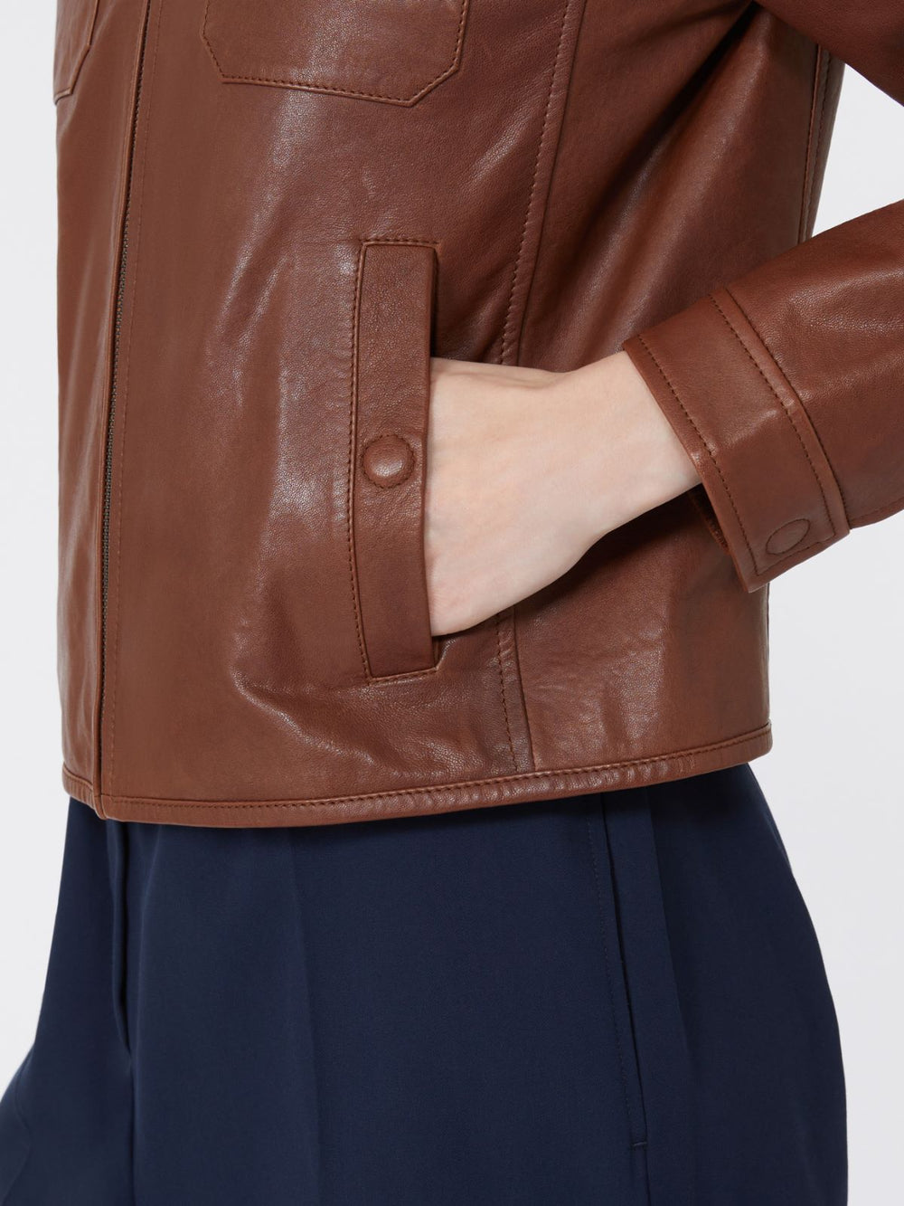 Short Nappa leather jacket - Tobacco