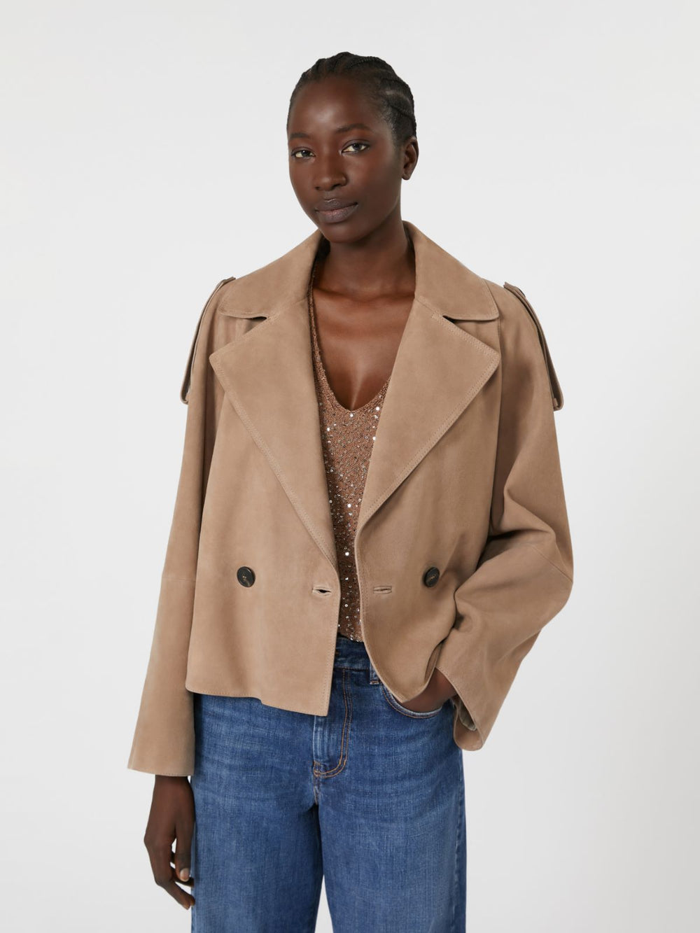 Short suede trench coat - Marron glace'