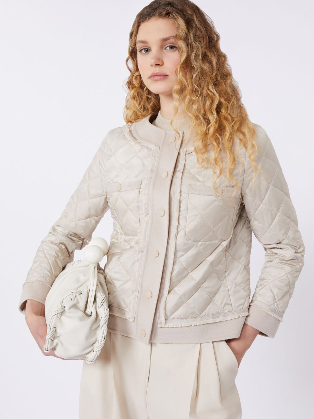 Padded cropped jacket in water-repellent canvas - Sand
