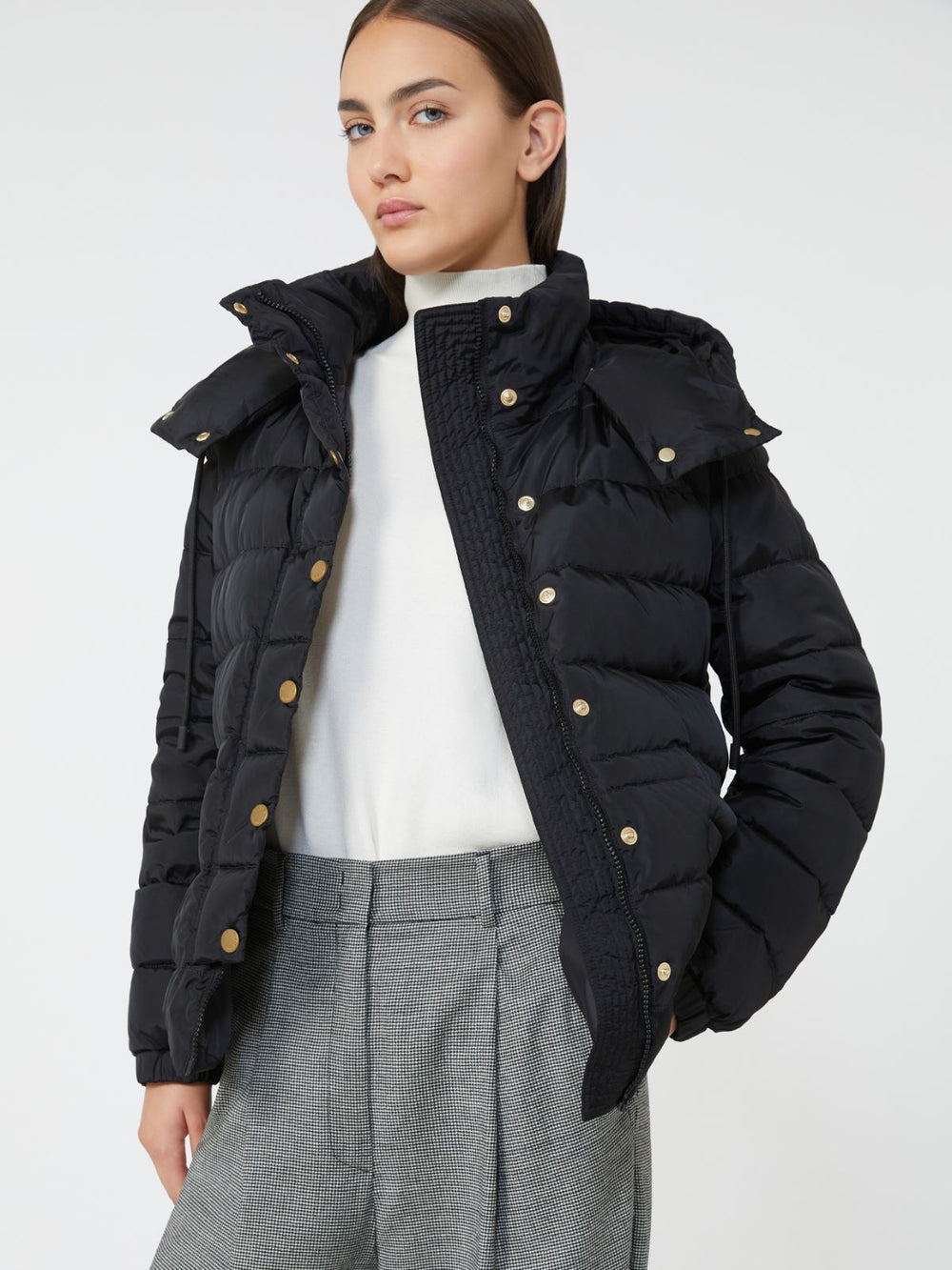 Short down jacket in water-repellent taffeta - Black