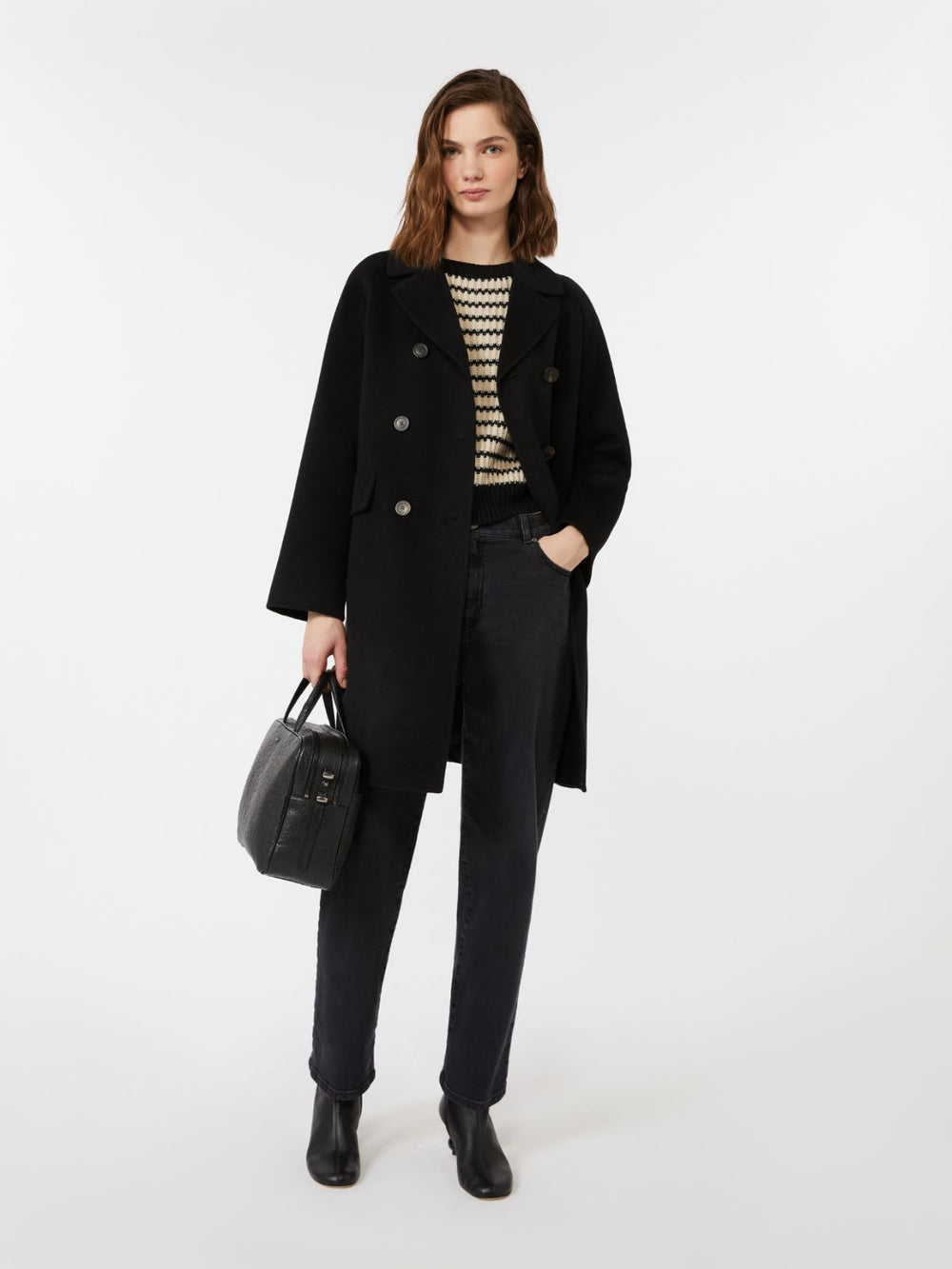 Double wool drap coat - Black
