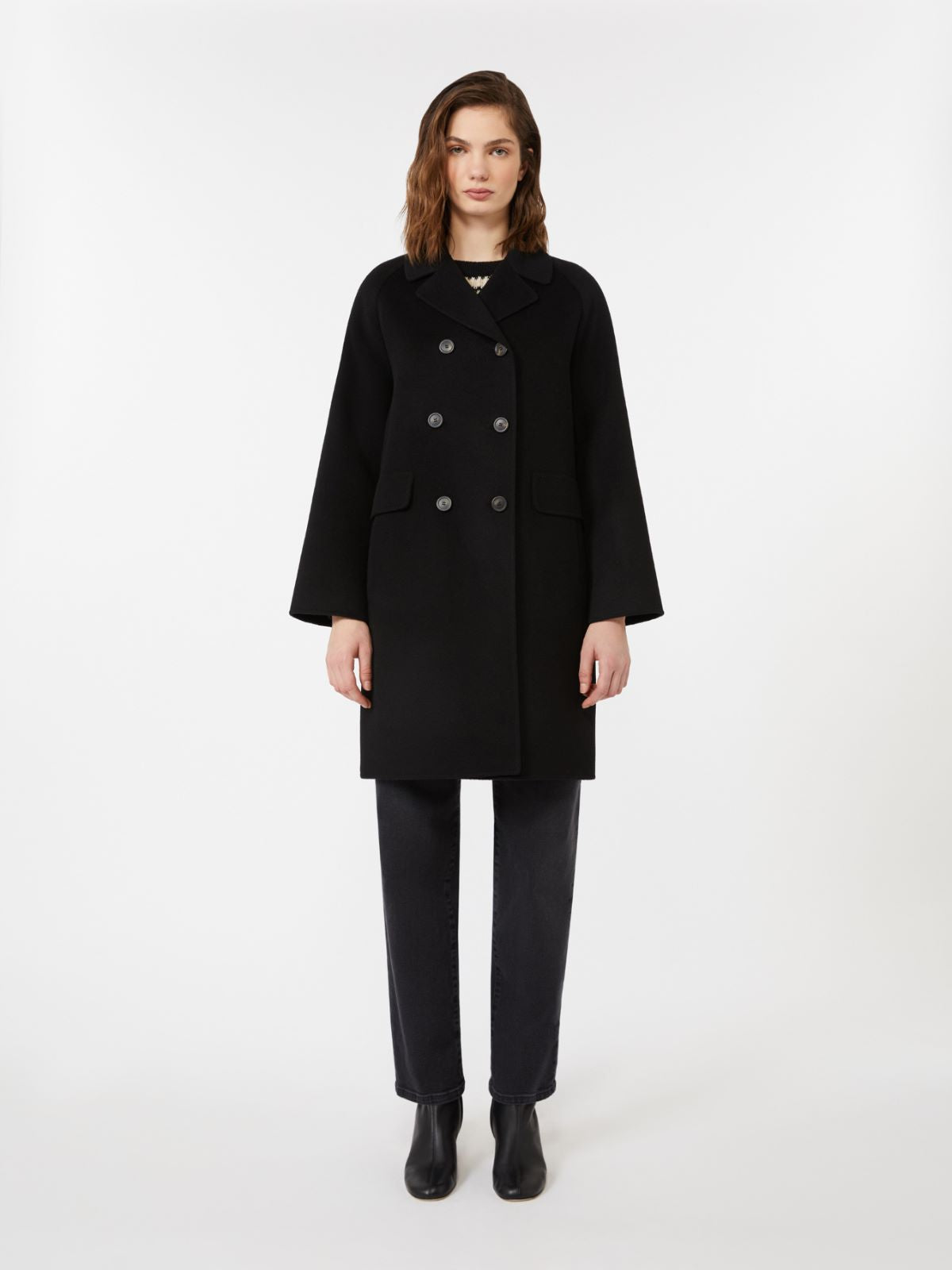 Double wool drap coat - Black