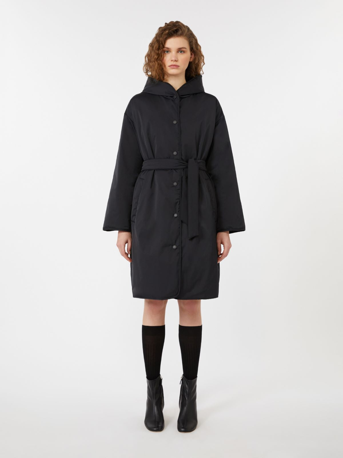 Reversible robe coat in water-repellent twill - Black