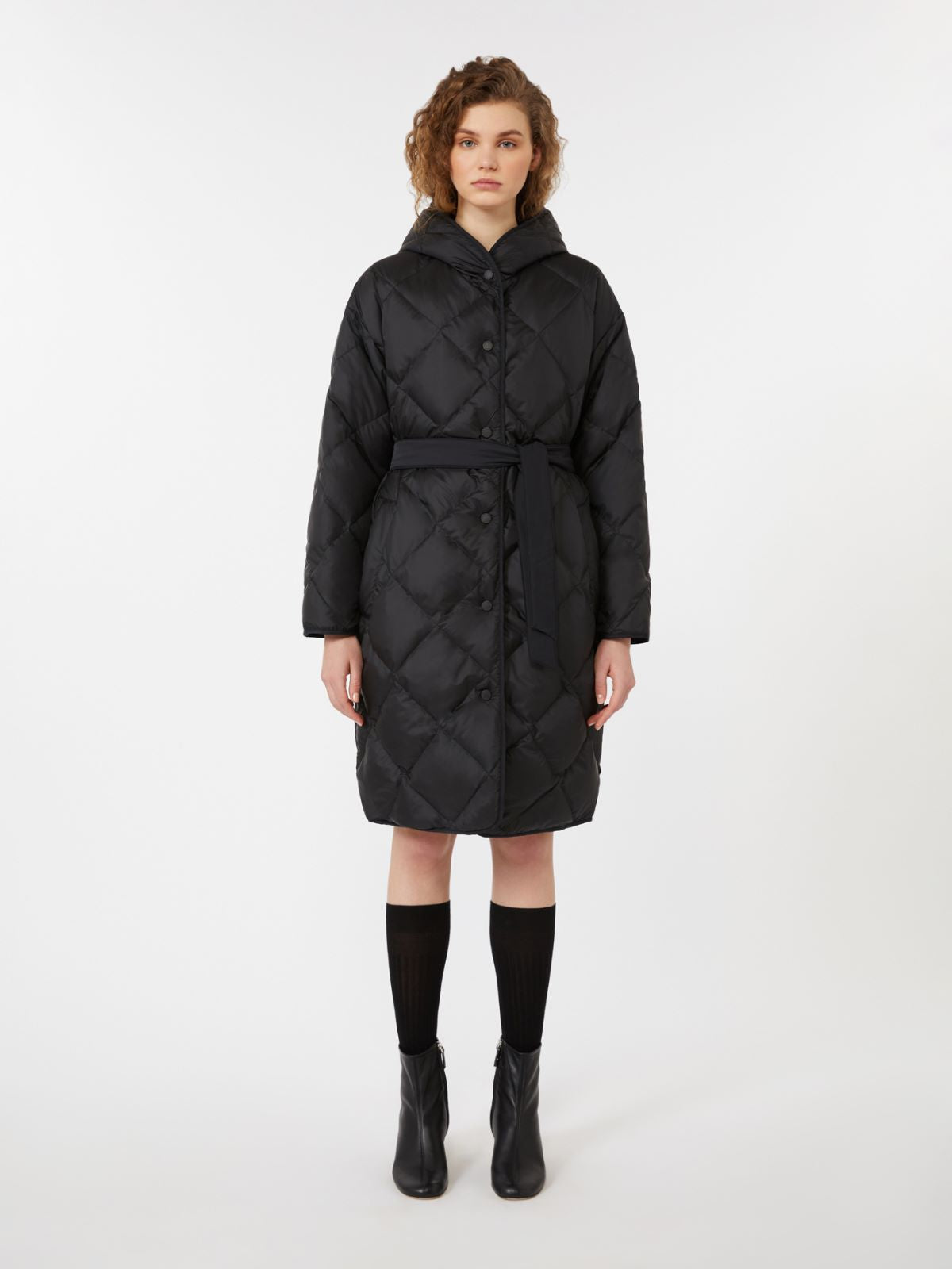 Reversible robe coat in water-repellent twill - Black
