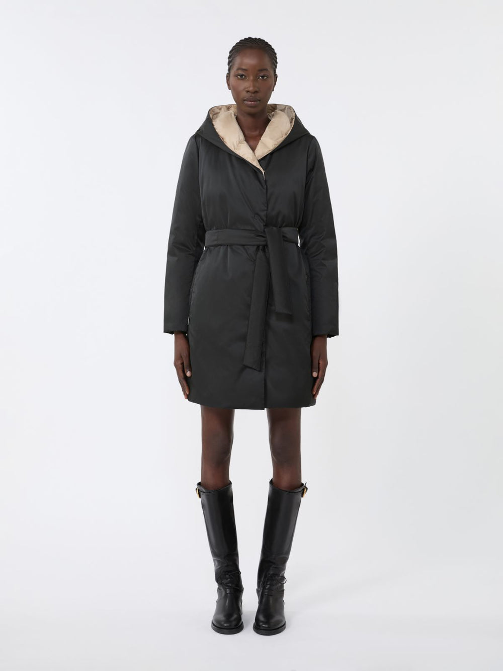 Reversible down jacket in water-repellent fabric - Black