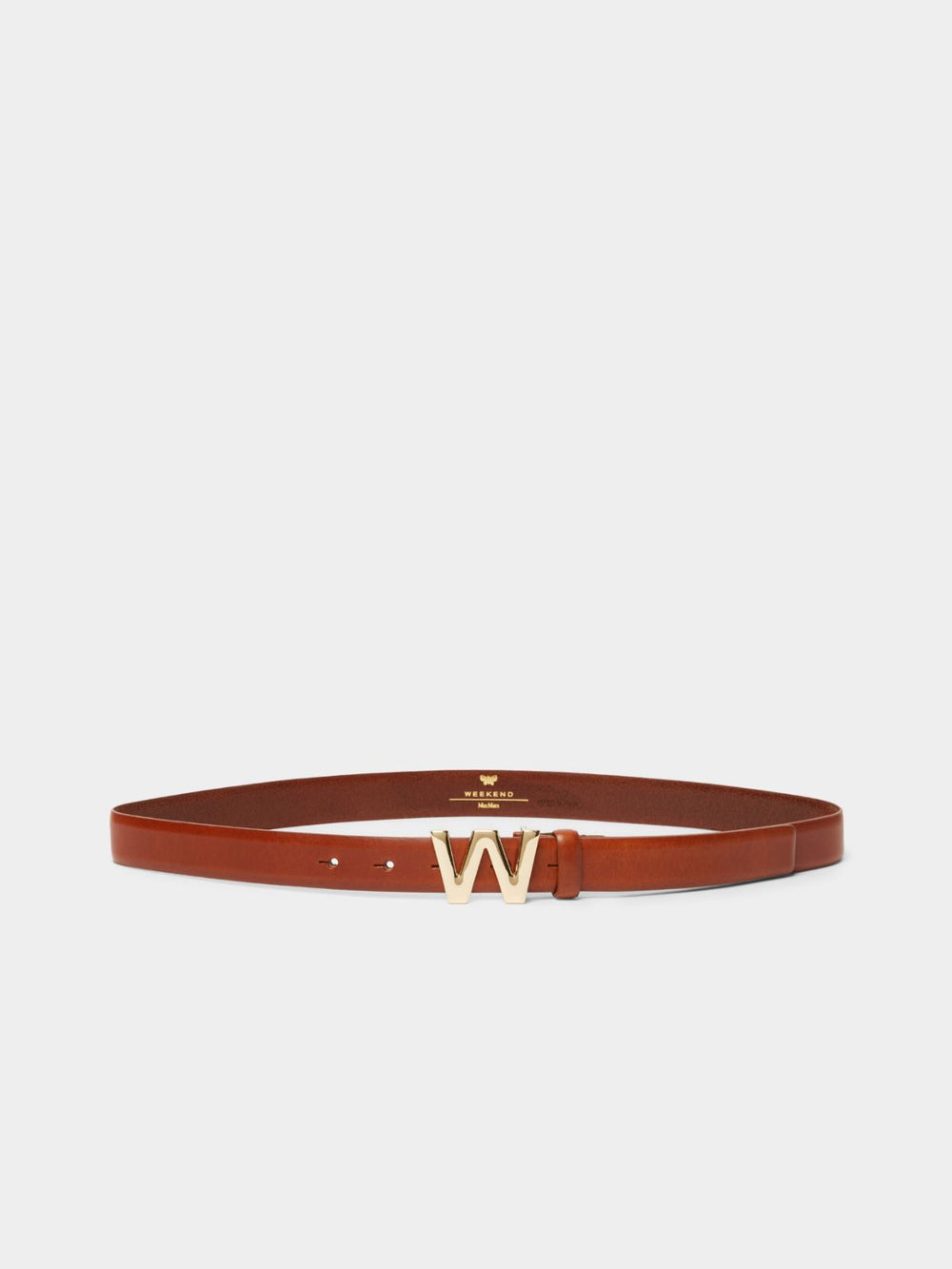 Leather belt with logo buckle - Tobacco