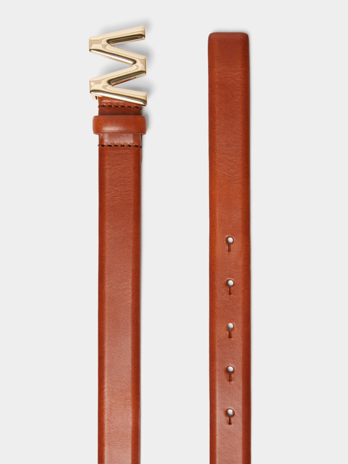 Leather belt with logo buckle - Tobacco