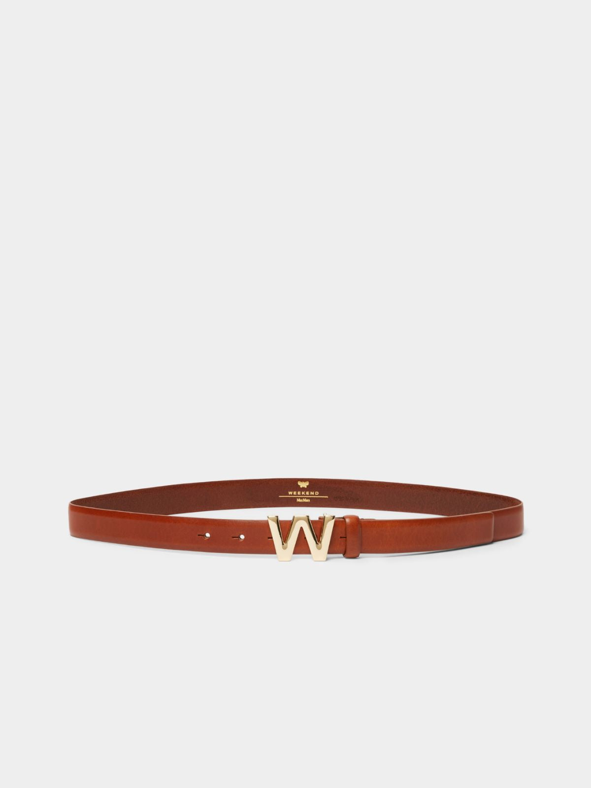 Leather belt with logo buckle - Tobacco