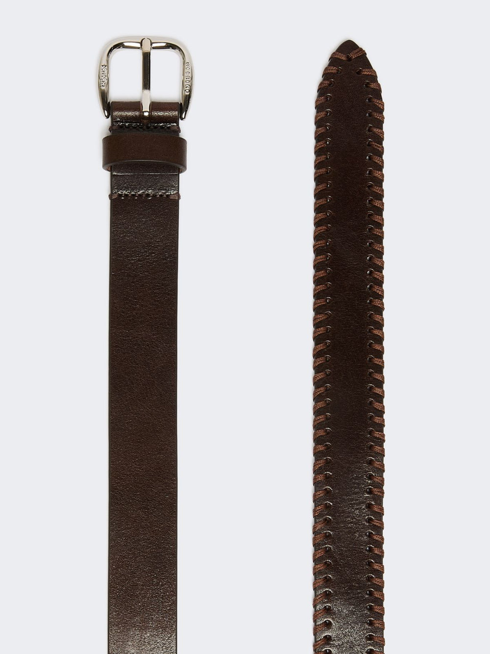 Leather belt with tip - Dark brown
