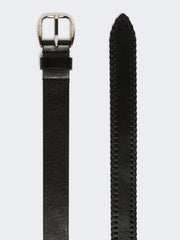 Leather belt with tip - Black