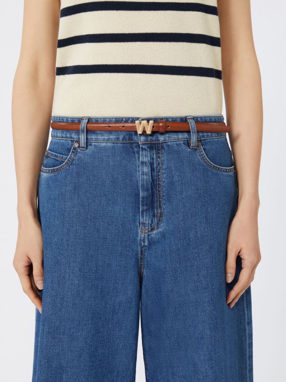 Leather belt with branded buckle detail - Tobacco