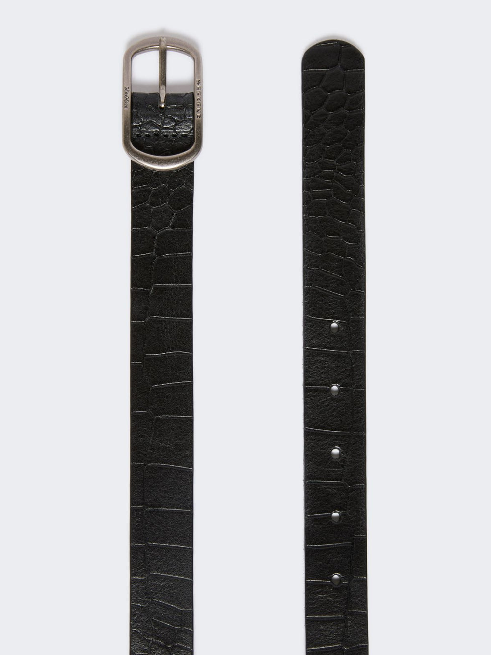 Crocodile-print leather belt - Black